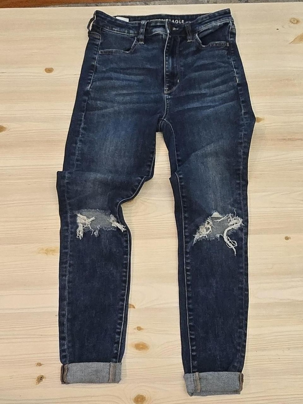 American Eagle Outfitters Dark Blue Distressed Boyfriend Jeans